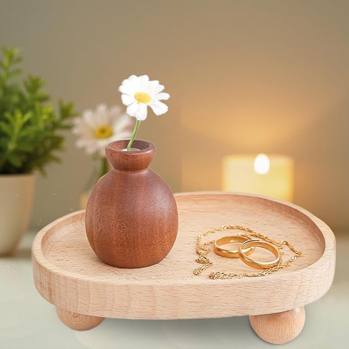 Vaveren Wooden Riser Tray Jewelry Display Dish Soap Holder Pedestal Stand for Fireplace Kitchen Counter Candle Holder Vanity Birthday