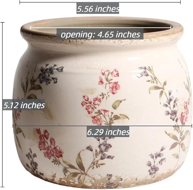 Xiaan Jiaju Flower Pots, Vintage Ceramic Planters for Indoor Plants, 6.29'' Plant Pots with Drainage, French Country Lavender Vase & Planters, Antique Home Room Decor, Gardening & Housewarming Gifts