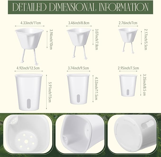 Ziliny 18 Pcs Self Watering Pots Plastic Plant 3 Sizes Flower Plant Pot with Inner White Flower Pots for Indoor House Plants Plastic Self Watering Pot for Herbs Flowers (Xs,S,M)