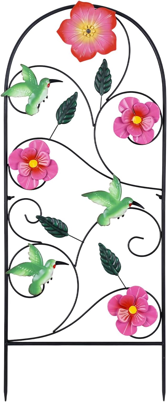 YEAHOME Garden Decor for Outside, 33" Hummingbird Decorative Garden Stakes with Pink Flowers for Spring Garden Decor, Metal Yard Art for Outdoor Lawn Backyard Porch Decorations