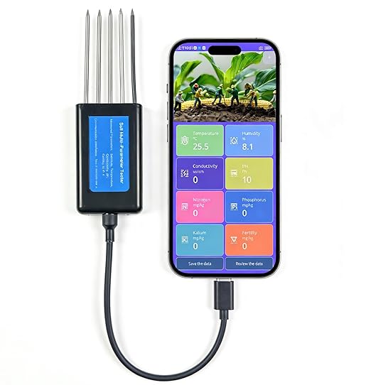 8-in-1 Soil Tester for Android Phone, NPK PH Moisture EC Meter, Digital Soil Test Kit No Charging, High Accuracy Sensor for Garden Lawn Farm Soil Fertility