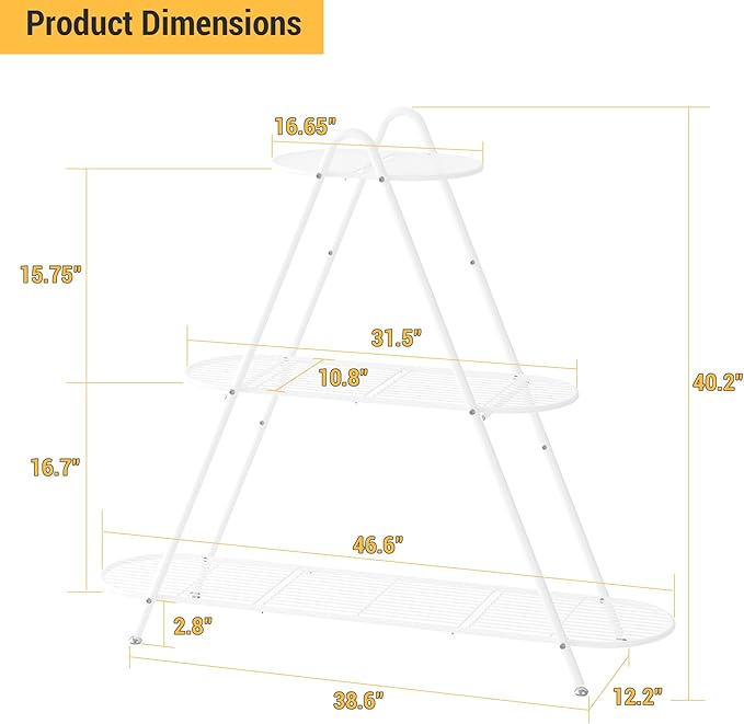 3-Tier Plant Stand Metal Plant Rack Shelf Heavy Duty Indoor Outdoor Shoe Shelf Rack for Flower Pots Holder Ladder Multi-Purpose Storage Organizer for Living Room Patio Garden Entryway Balcony (White)