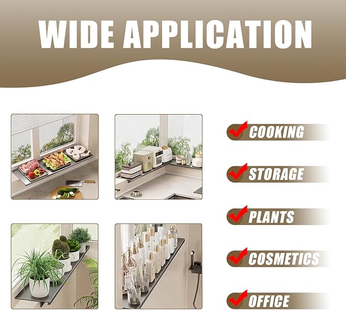 Window Sill Extender Plate, 23.6inch Carbon Steel Storage Shelf, Heavy Duty Countertop Extension Board with Magnetic Base for Kitchen Organization Storage (23.6x7.8in/60x20cm)
