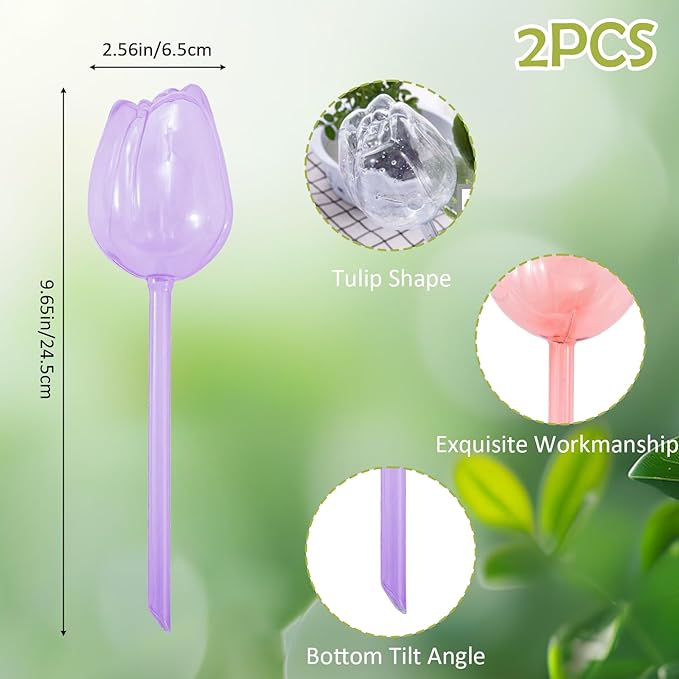 Creative Flower-Shaped Self Watering Globes for Indoor Outdoor Plants – 2"x2"x5" PVC Automatic Drip Irrigation Bulbs for Vacation – Cute Lazy Watering System for Garden & Home Decor (Purple)