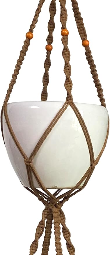 Macrame Plant Hanger & Holder, Hanging Planter 4 Legs Double Deck for 8 inch to 10 inch Two Pots Indoor Outdoor Hanging Planter Hemp Rope 67 Inch with Metal Ring (Brown)