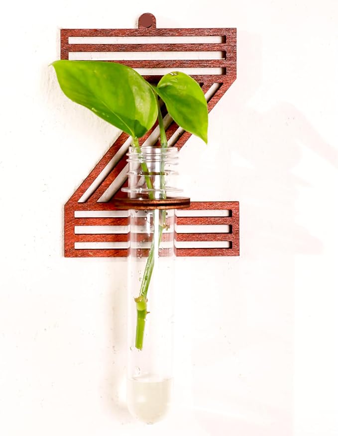 Wood Letter Wall Propagation Station Lightweight Decorative Plant Holder for Small Cuttings, Letter Z Removable Adhesive Wall Decor for Bedroom, Nursery, Office