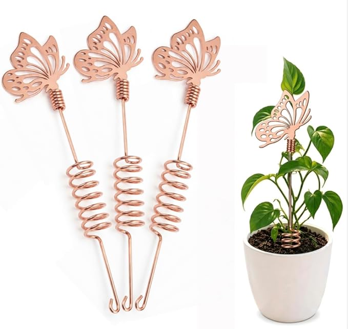 Decorative Garden Stakes for Plants – Butterfly Copper Garden Stakes (3-Pack) – Unique Garden Decor Gift for Gardeners, Outdoor Gardens, Raised Beds & Indoor Plants – Electroculture Plant Stakes