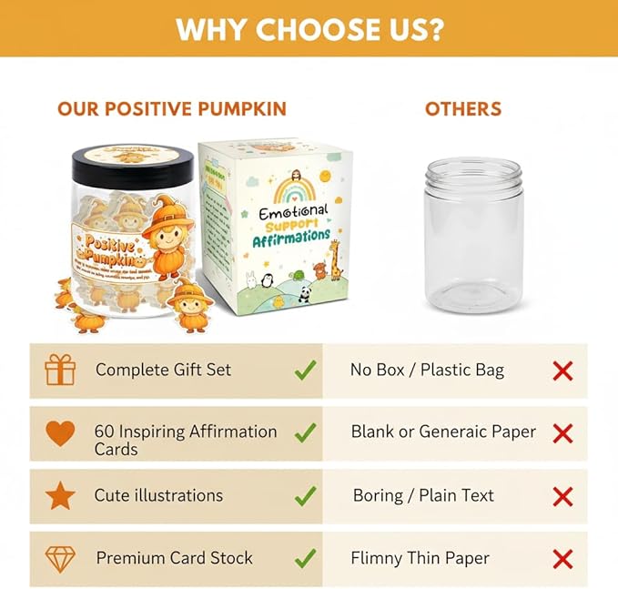 Positive Pumpkin Jar with 60 Daily Affirmation Cards, Emotional Support Pumpkin, Thanksgiving Decorations, Pumpkin Decorations, Pumpkin Gift, Thanksgiving Gifts, Fall Gifts For Women