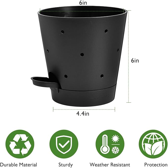 Vanslogreen Orchid Pots with Holes, 6 Inch Self Watering Orchid Pot 2 Pack Plastic Plant Pots for Orchid, Flower (Black)