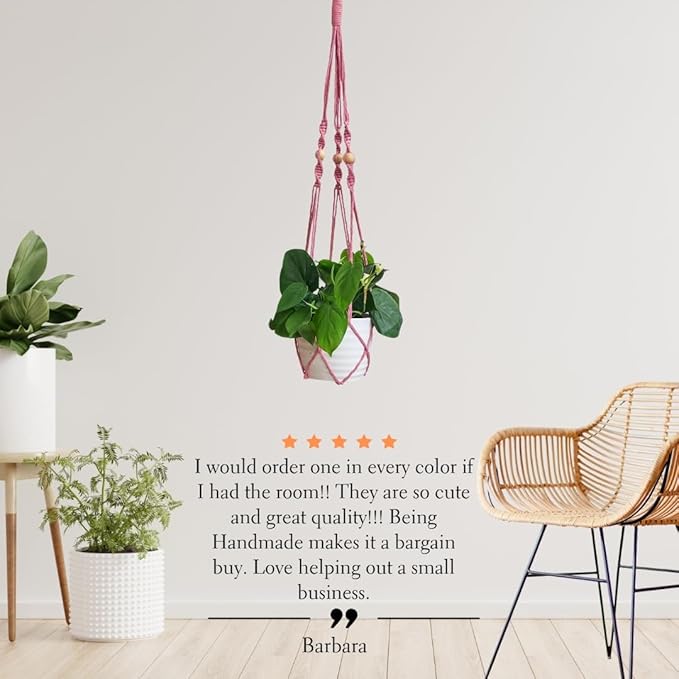 Macrame plant hanger 3ft beaded plant hanger for pots 4-8” for live plants indoor and outdoor decor hanging plant holder Boho décor Plant stand indoor Hanging planter for plant pots (Champagne Pink)