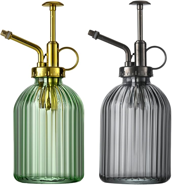 Plant Mister Water Spray Bottle for Plants Creative Hand Pressure Water Bottle Glass Flower Sprayer (Green+Golden Sprinkler) Home Accessories