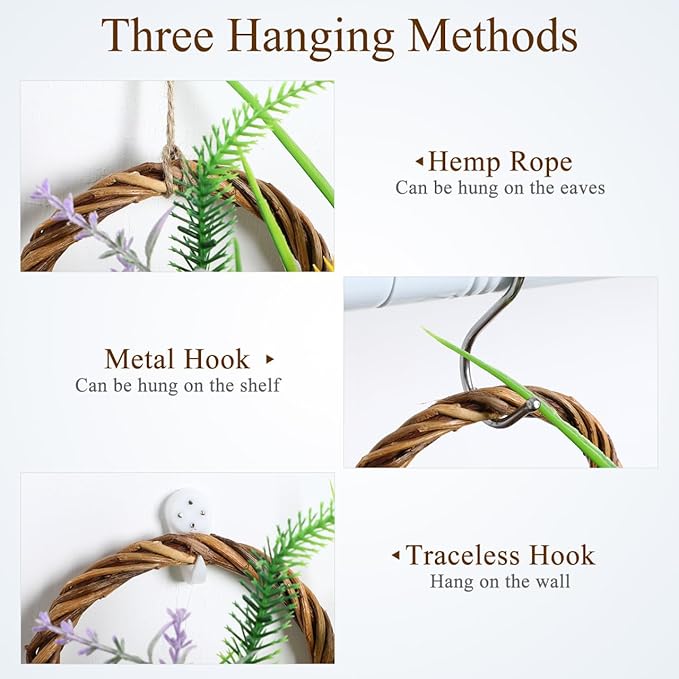 DOITOOL 2PCS Woven Hanging Wall Basket Rattan Wall Planter, Wicker Handmade Baskets Rustic Flower Pots Plant Containers for Garden Home Storage Flowers Hanging Planters