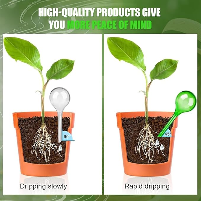 Yahpetes Automatic Watering Globe Plant Watering Globes Plastic Watering Bulbs Waterer Flower Water Drip Irrigationdevice Self Watering System (Clear+Green)