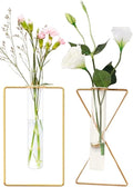 2 Pack Nordic Wall Vase Hanging Geometric Gold Flower Vase Wall Mount Metal Frame Vases Hydroponic Glass Bud Vase Decor for Home Wedding Farmhouse