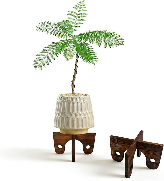 10 Inch Boho Wood Plant Stand - Small Plant Stands Indoor for 4-11 Inch Pots, Single Plant Stand Indoor with Plant Holder & Plant Stool, Short Wood Plant Stands Indoor for Home Decor (Brown)