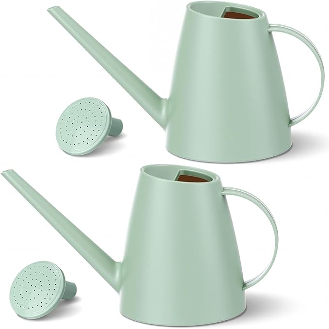 2 Pack Watering Can for Indoor Plants 1.8L Plastic Watering Can with Long Spout, Lightweight for Garden, Flowers, Plants, Lightweight Mint Green Design