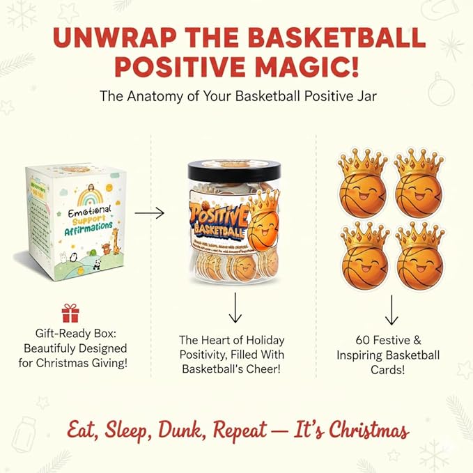 Positive Basketball Jar With 60 Affirmation Cards, Emotional Support Basketball, Basketball Gift For Teen Boys Girls And Men, Coach, Christmas Gifts, Stocking Stuffers For Teen Boys