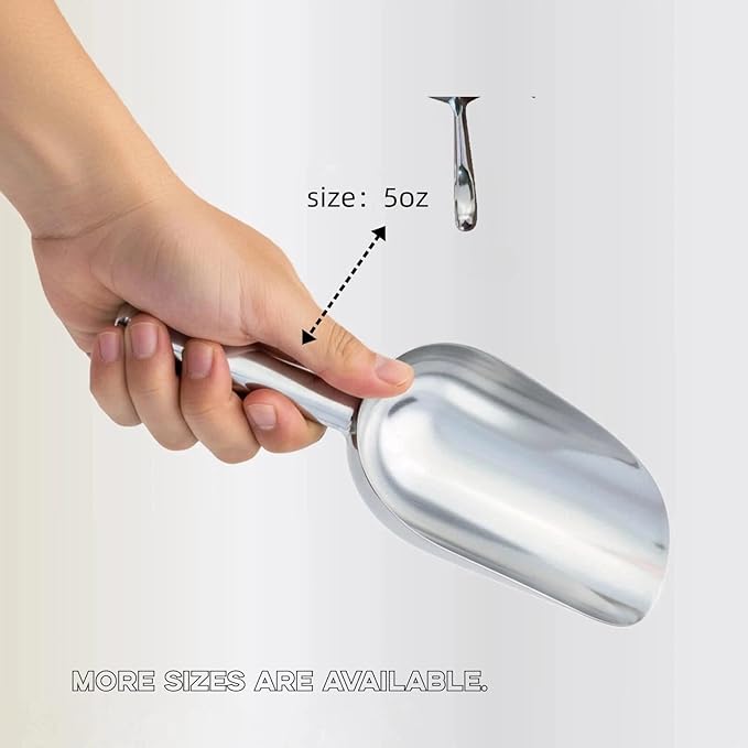 5oz Ice Cube Endurance Scoop, Cast Aluminum Shovel, Kitchen Utility Scoops With Finger Groove Handle, Ideal for Ice Cube, Coffee, Bean, Food, Candy, Flour, Popcorn Rust Free - Silver