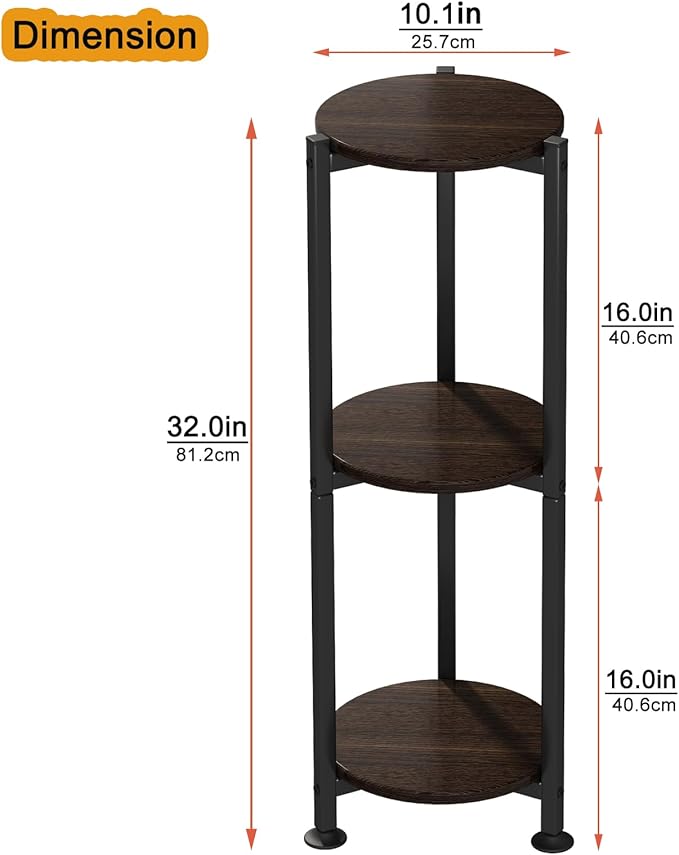 Plant Stand Indoor Outdoor 2 Tier Tall Metal Corner Storage Tiered Plant Shelf Holder Multiple for Living Room Balcony Garden,Black (3 Tier-Black Oak Round)