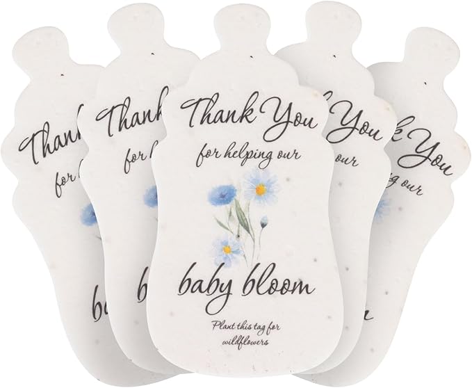 5pcs Blue Baby Bottle-Shaped Gift Tags with Wildflower Seeds - Writable Gift Wrap Tags for Baby Showers, Mother's Day Present, Party Favors, DIY Crafts, & Earth Day Decorations