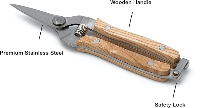 Rooty 7.5" Gardening Pruning Snips - Pruner Shear with Straight Stainless Steel Precision Blades, Essential Gardening Tools and Accessories for Gardening Gifts