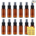 LISAPACK 1oz Amber Small Plastic Spray Bottle (12 Pack) Empty Mini Fine Mist Travel Size Atomizer, Tiny Sprayer for Little Perfume, Water, Cologne, Alcohol, Samples (Brown, 30ml)