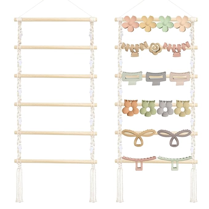 Hair Claw Clip Organizer,Macrame Hanging Hair Clip Holder and Storage for girls,Claw Clips Hanger Home Boho Decor for Wall,Door,Closet