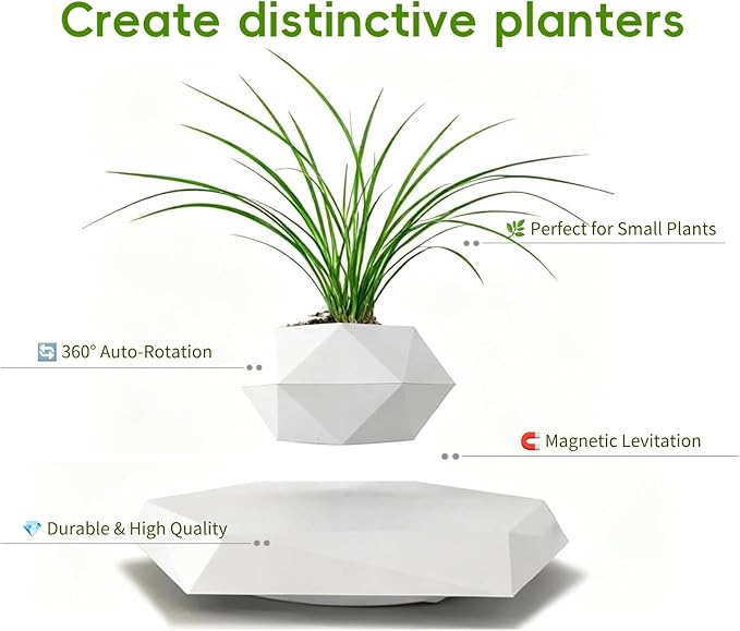 MOOCCI Floating Plant Pot Magnetic Levitating Plant Pot for Succulents, Levitating Decor for Home & Office Magnetic Floating Levitating Display (White)