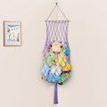 Stuffed Animal Storage Net, 68 Inch Jumbo Macrame Vertical Stuffed Animals Hammock Corner, Wall Ceiling Hanging Stuffy Hammock Plushie Holder Display for Kid Boy Girl Gift Boho Nursery Decor (Purple)