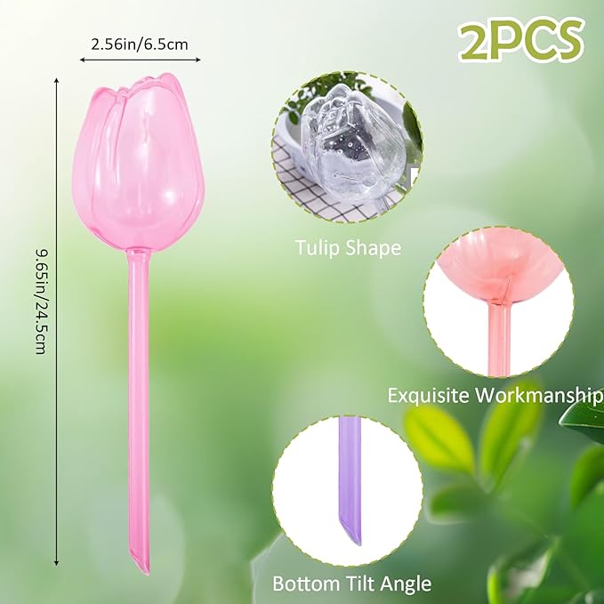 Creative Flower-Shaped Self Watering Globes for Indoor Outdoor Plants – 2"x2"x5" PVC Automatic Drip Irrigation Bulbs for Vacation – Cute Lazy Watering System for Garden & Home Decor (Pink)