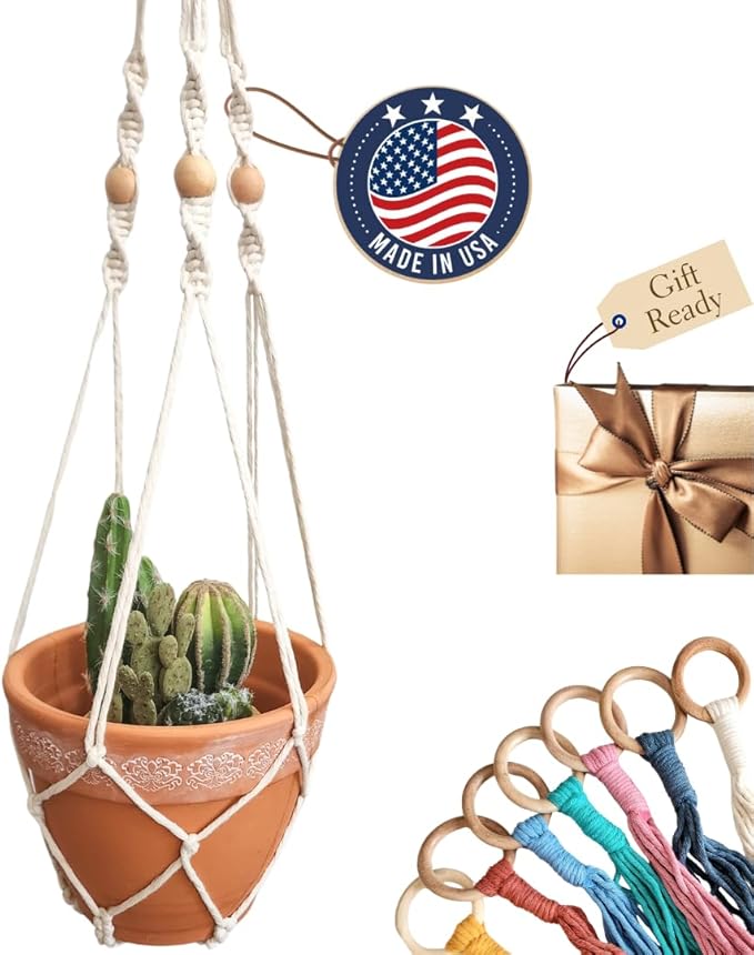 Macrame plant hanger 3ft beaded plant hanger for pots 4-8” for live plants indoor and outdoor decor hanging plant holder Boho décor Plant stand indoor Hanging planter for plant pots (Vanilla White)