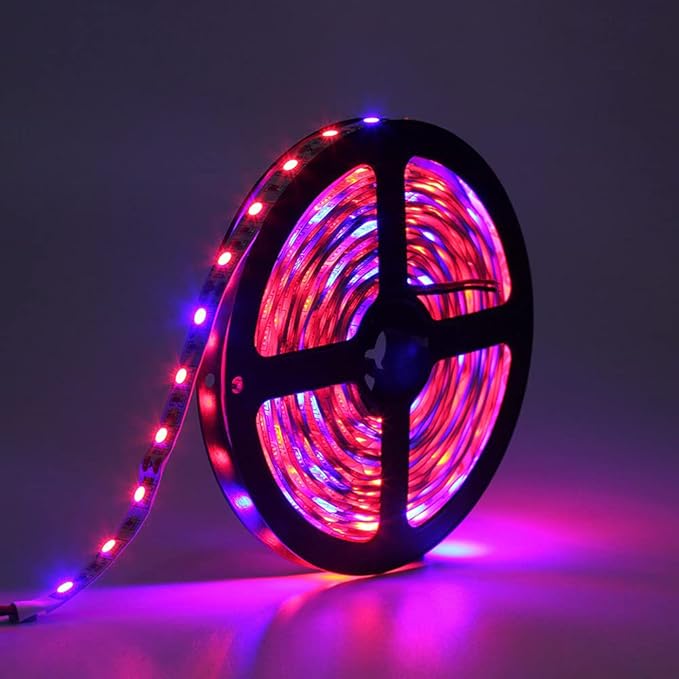DC 12V LED Grow Light 5M LED Strip Light Full Set Flexible Tape 5050 LED Phyto Plant Growth Lamps for Greenhouse Hydroponic Plant Light (5：1 Full Set, IP20 No-Waterproof)