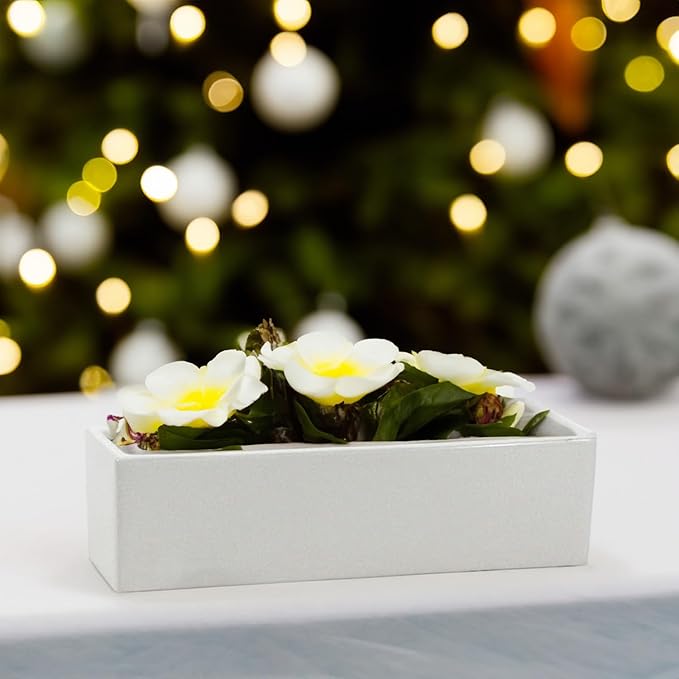WGVI Long Rectangle Ceramic Planter Vase in White 14" x 4" x 4"H, Rectangular Box Block Terrarium Pot, Flower Arrangement, Tabletop Centerpiece, Home Decor Organization Storage Container, 4 Pcs.