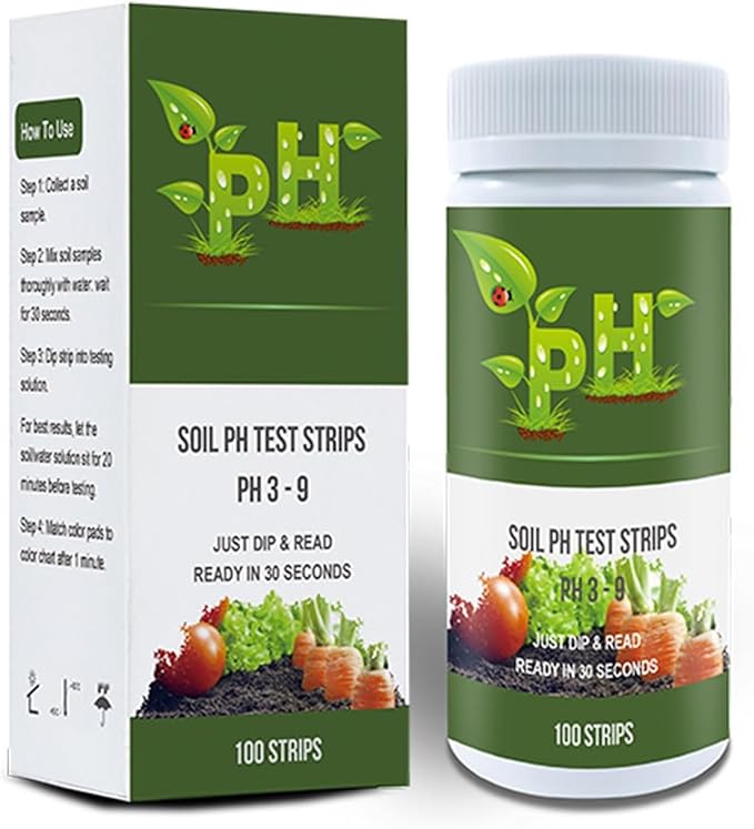 Soil pH Test Kit Soil pH Tester Strips(3-9 Range),100 Strips Test Soil of Garden Lawn Grass Flower Vegetable Compost Indoor and Outdoor Plants