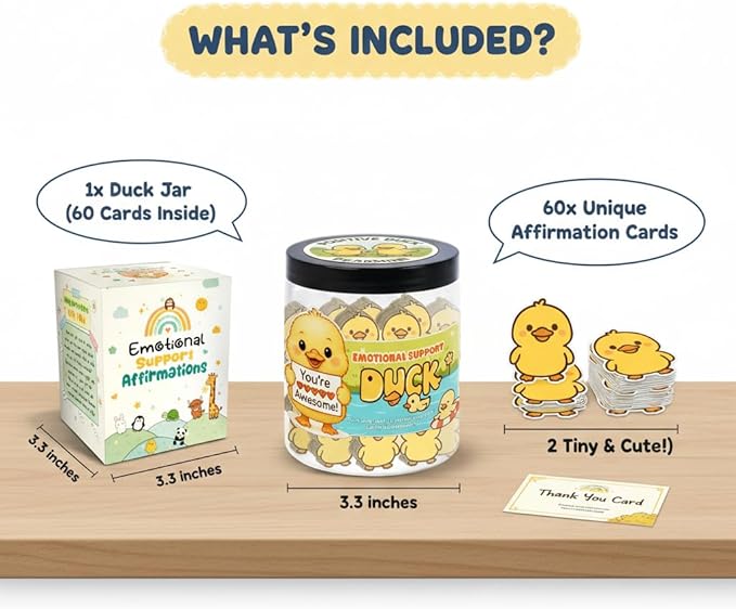 DEARMINE Positive Duck Jar with 60 Daily Affirmation Cards, Emotional Support Gift, Duck Gift for Women, Birthday for Girls, Inspirational Gifts for Women, Back to School Student Present