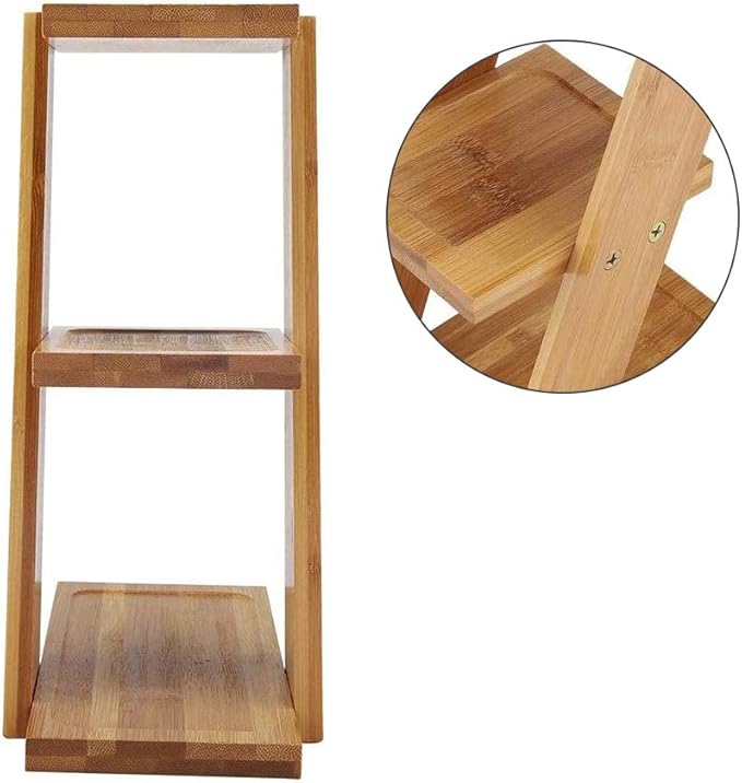 EBTOOLS Small Plant Stand, 3 Tiers Bamboo Desktop Plant Stand , 9.8x7.1x3.6 inch Indoor Outdoor Corner Small Multi Tiered Mini Plant Shelves for Multiple Plants
