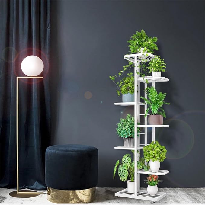 MTB Garden 7 Tier Metal Plant Stand for Indoor Outdoor Flower Pot Display Planter Shelf, White