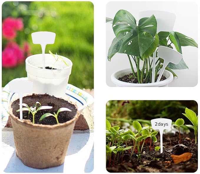 100pcs Plastic Plant Labels, BetterJonny 7.9''/20cm Large T-Style Plastic Plant Labels Waterproof | Durable Garden Markers for Outdoor Seedlings & Nursery