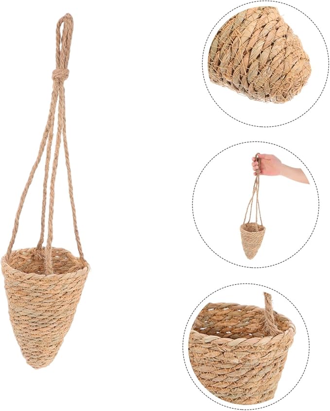 Rattan Hanging Plant Basket Wicker Planter Seagrass Flower Pot Woven Hanging Basket Balcony Plant Pot Outdoor Dec