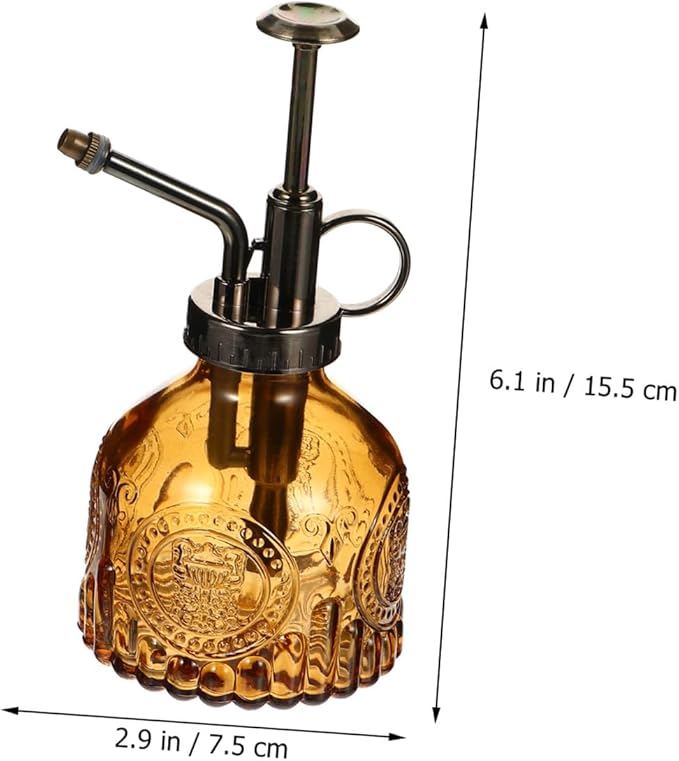 GALPADA Retro Embossed Glass Water Spray Can Manual Pump Misting Bottle for Houseplants Garden and Florals Lightweight Refillable and Portable Spray for Enhanced Plant Humidity Light Brown