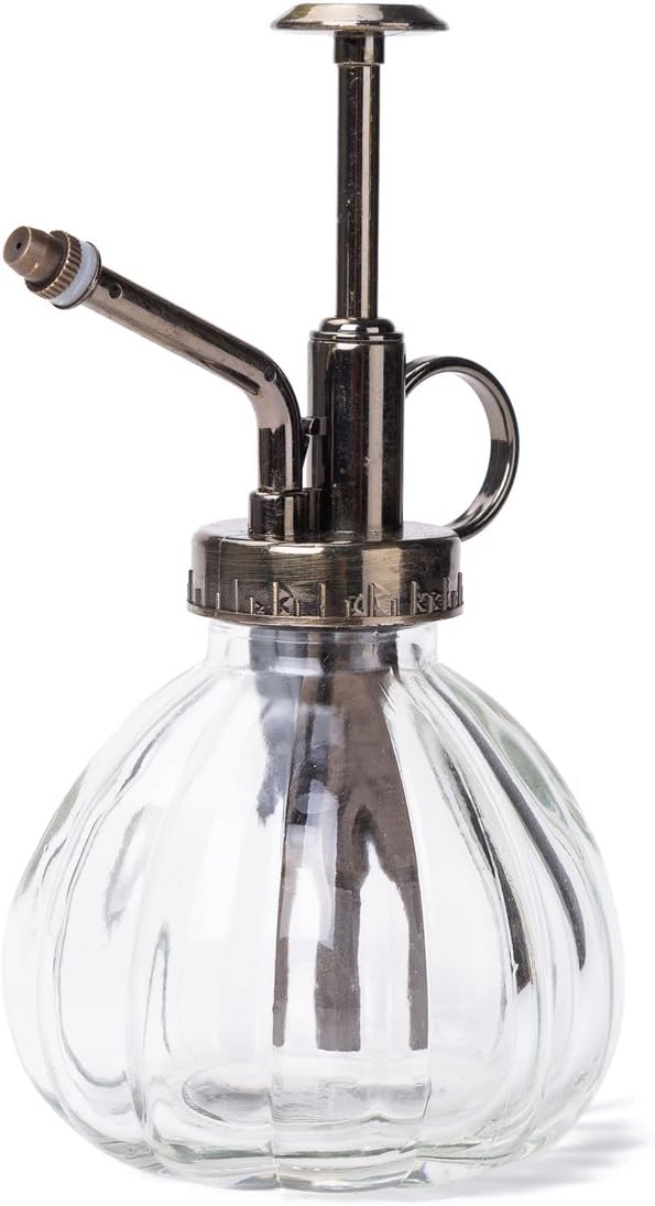 THY COLLECTIBLES Flower Water Spray Bottle Can Pot Plant Mister | Vintage Pumpkin Style Decorative Glass Plant Atomizer Watering Can Pot with Pump for Terrariums Flowers Potted Plants (Clear)