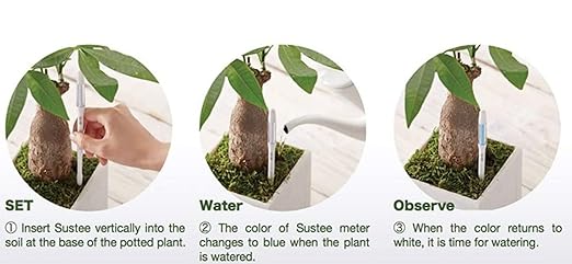 IPPINKA Sustee Aquameter, White, Small, Bundle of 12, Soil Moisture Meter for Potted Plants - Plant Water Sensor (Refillable Style)