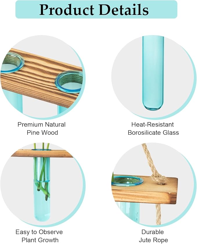 XXXFLOWER Wall Hanging Propagation Station with Wooden Stand 9 Test Tubes Vases Tiers Planters Wall Terrarium for Home Office Plant Hanger Flower Vases Wall Decor Hydroponic Cuttings(Blue)