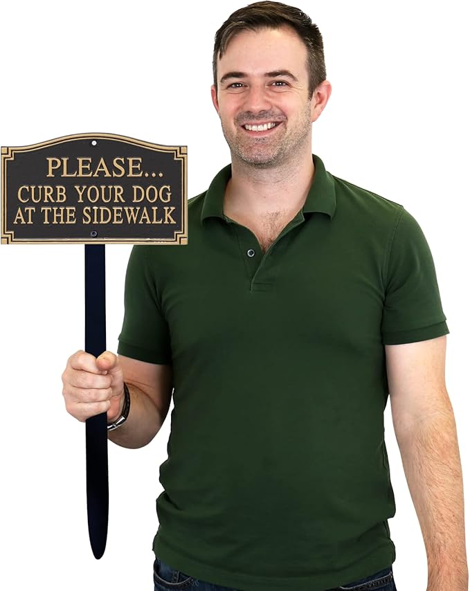 SmartSign Please Curb Your Dog at The Sidewalk Sign for Yard, Curb Your Dog Garden Plaque | 5.75" x 9.5" Aluminum Plaque with 18" Black Lawn Stake, Made in USA