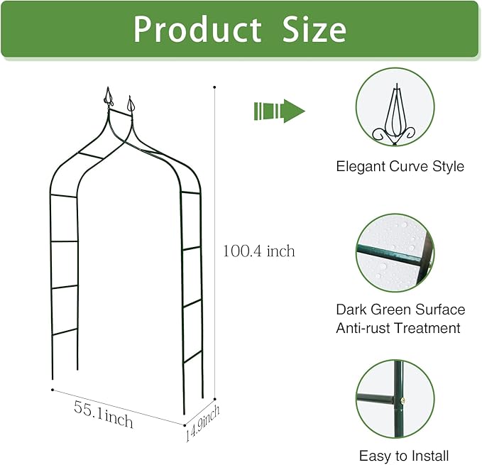 Thorise 8.3 Ft H x 4.6 Ft W Metal Pergola Arbor for Various Climbing Plant Wedding Garden Arch Bridal Party Decoration Wide Arbor