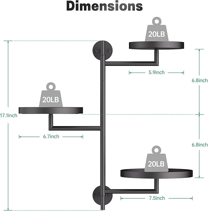 YQSLYSF Window Rotating Plant Stand Shelf Indoor Black Metal Floating Shelves 3-Tier Wall Mount Plant Holders for Living Room Wall Planter Modern Home Decor for Gardening