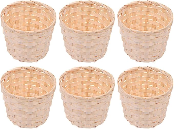 6pcs Bamboo Basket Flower Rattan Basket Party Favor Baskets Containers with Lids Mini Wicker Basket Seagrass Planter Basket Wicker Woven Flower Pot Hand Decor Laundry Basket Wooden