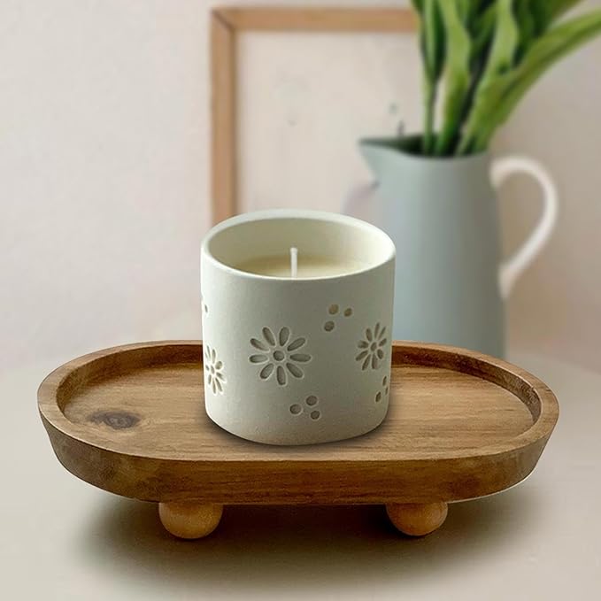 Vaveren Small Wooden Riser Wooden Pedestal for Display Tray Display Riser for Entry Table Farmhouse Kitchen Tabletop Centerpieces , Oval 11.8x19.8x4.3cm