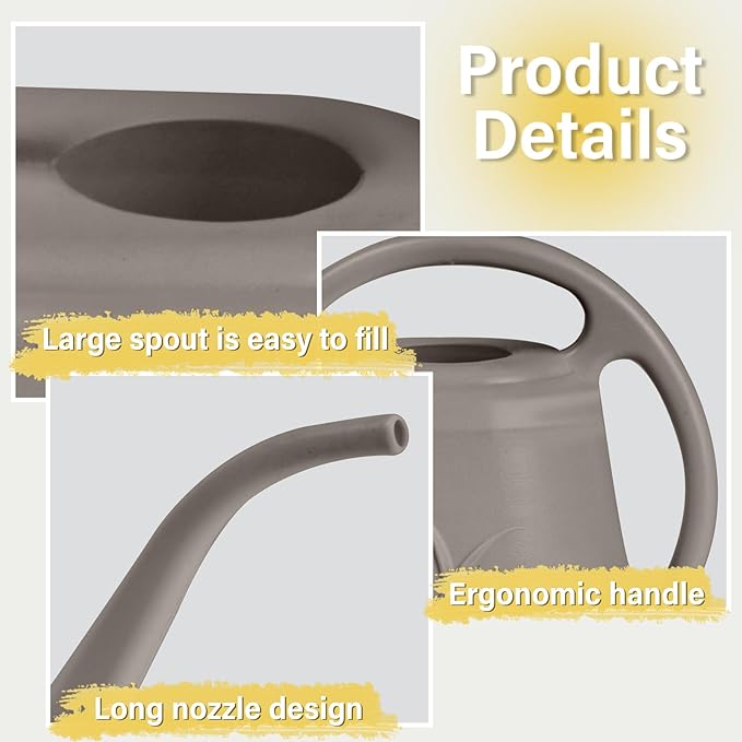 Hand Watering Can - for Home Plant Garden - 1 Gallon - Coffee Color