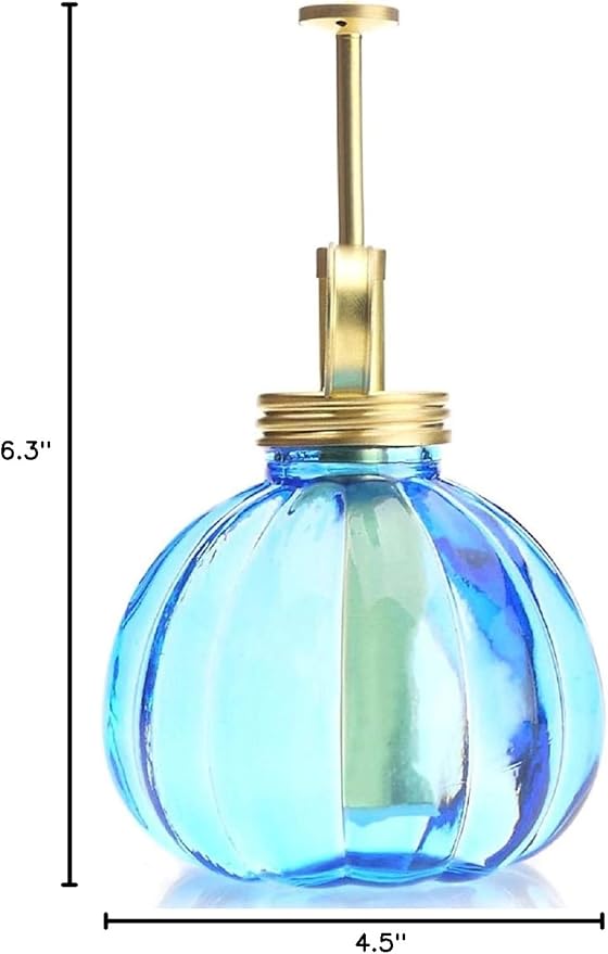 Vintage Style Glass Pumpkin Bottle Sprayer Watering Can Plant Mister with Brass Sprayer Head (Blue)